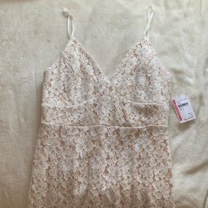 Just Me Women’s Nude and White Lace Dress in large.